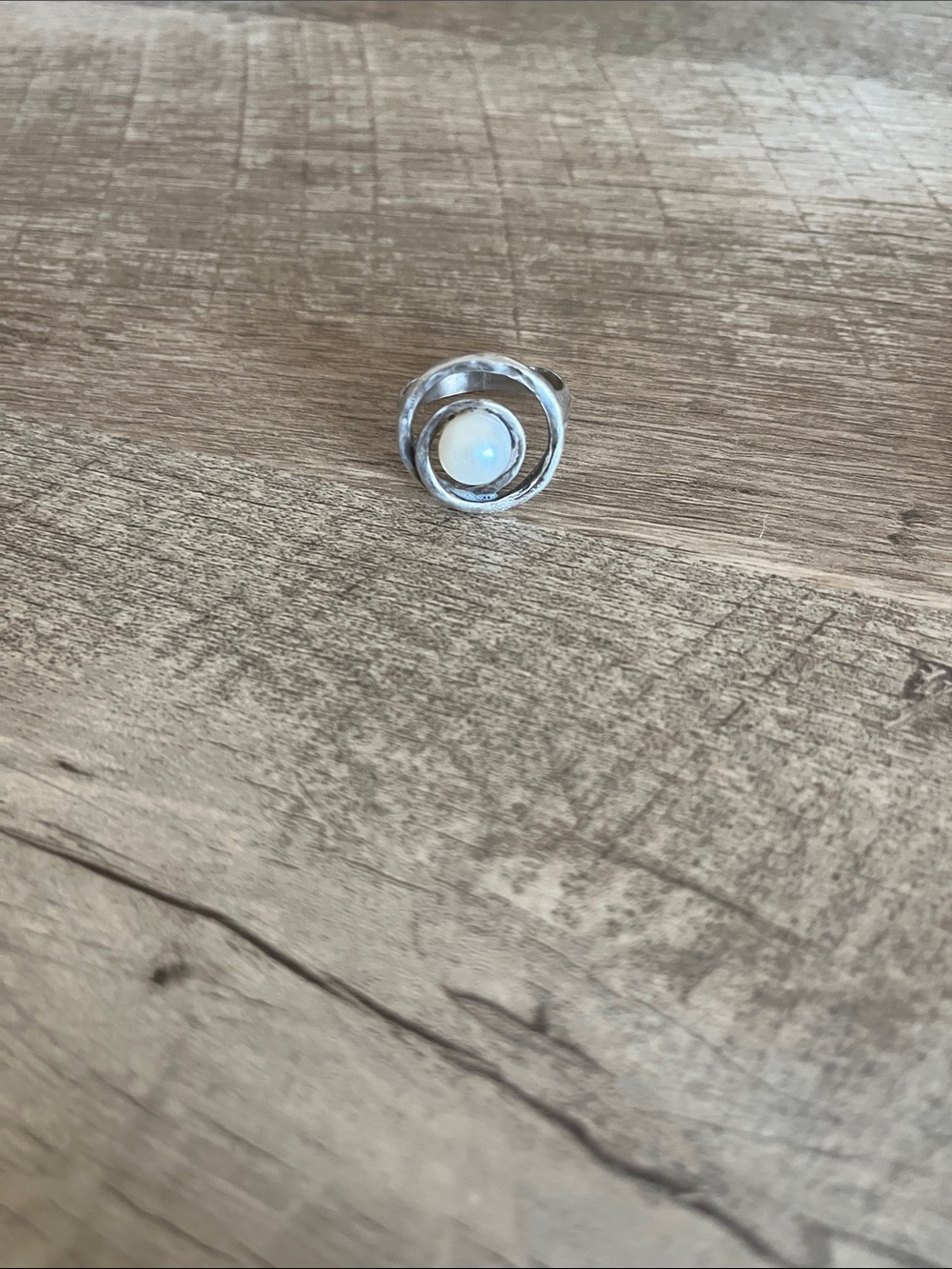 Sterling Silver Opal Cabochon Statement Ring - White Opal
